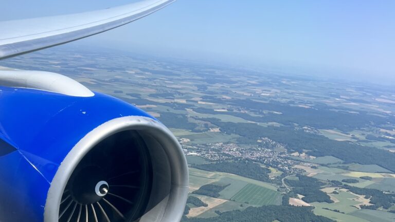 The view from above out of an airplane window.