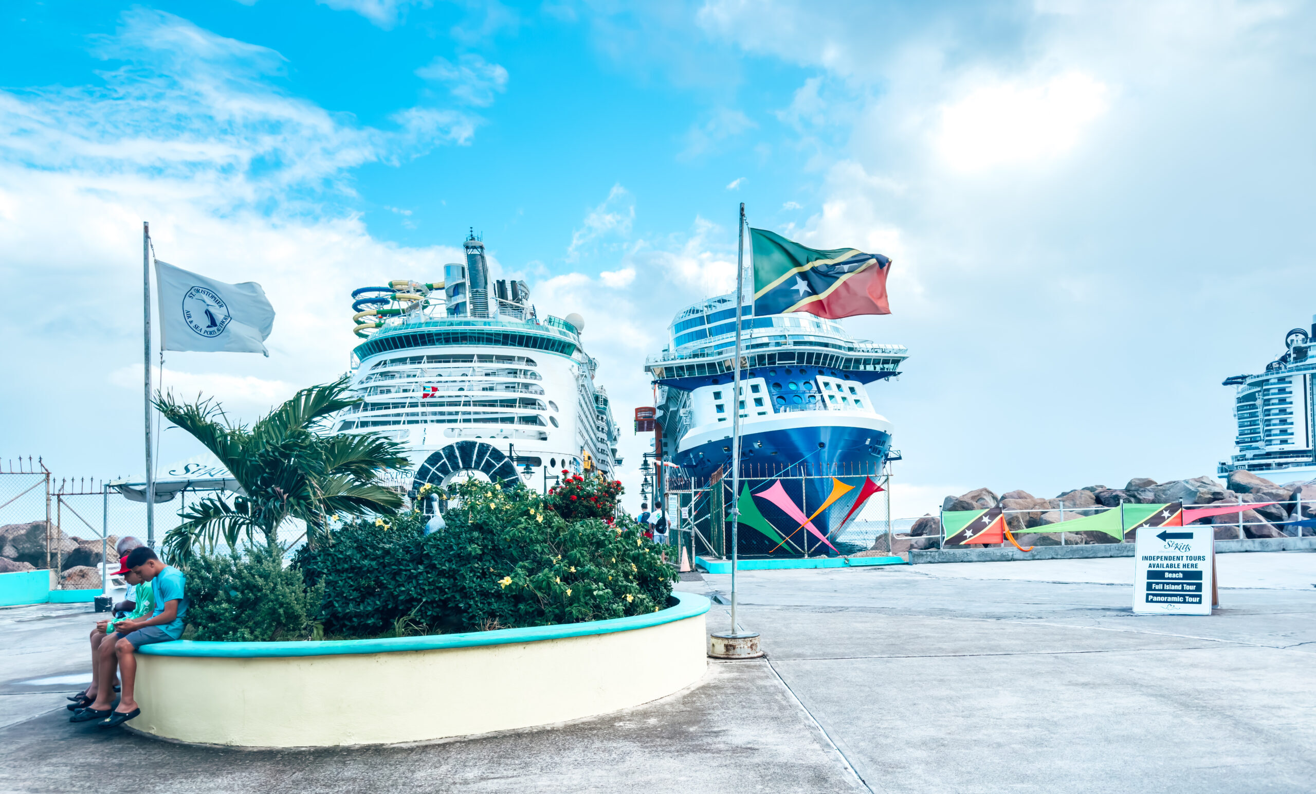 Two cruise ships docked t the St. Kitts cruise port